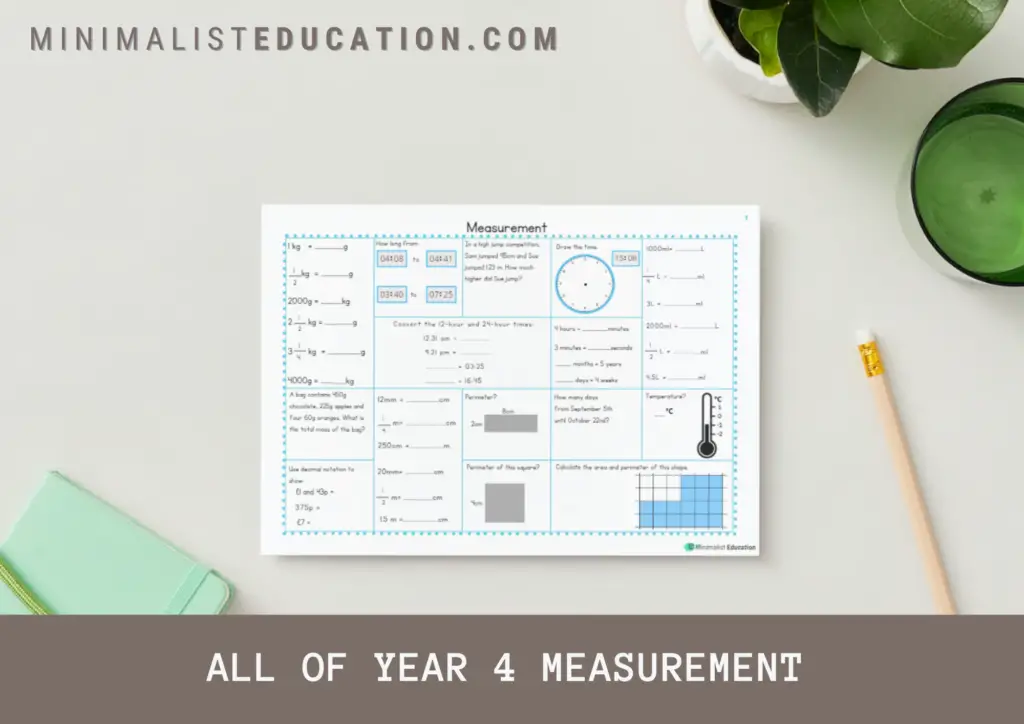 year 4 maths assessment worksheet measurement 