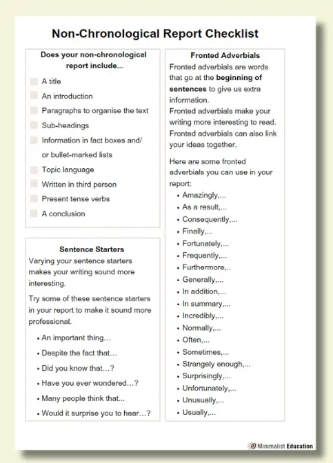 non chronological report research sheet